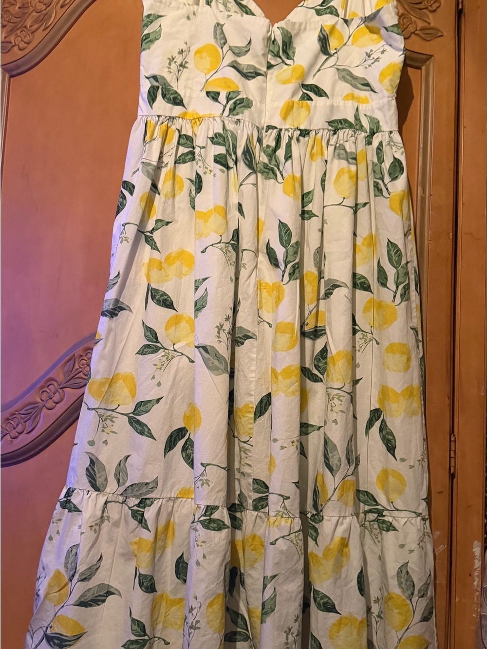 100% cotton Lemon-Print Midi Dress with Adjustable Straps -with pockets - Picture 3 of 9